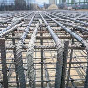Reinforce iron cage in a construction site in sunny day